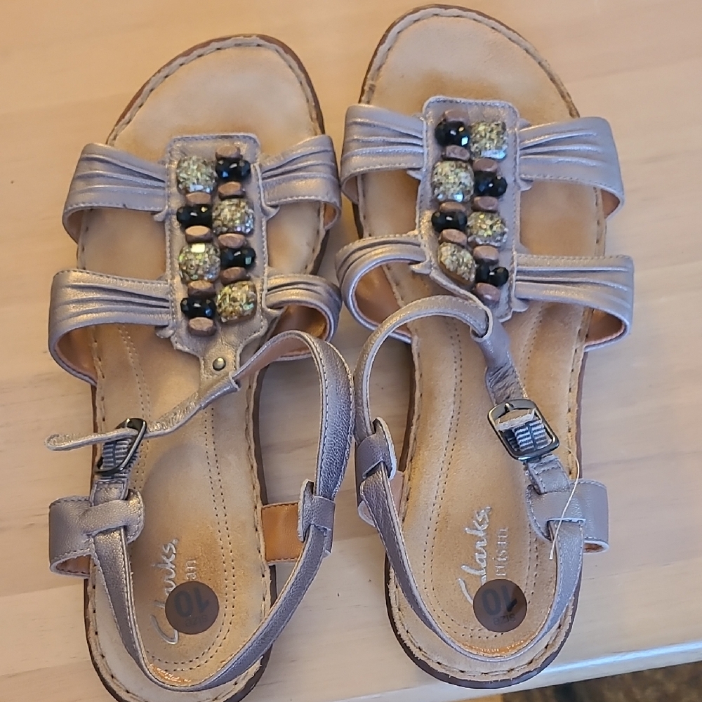 Clarks Women's Metallic Sandals with Beaded Accents